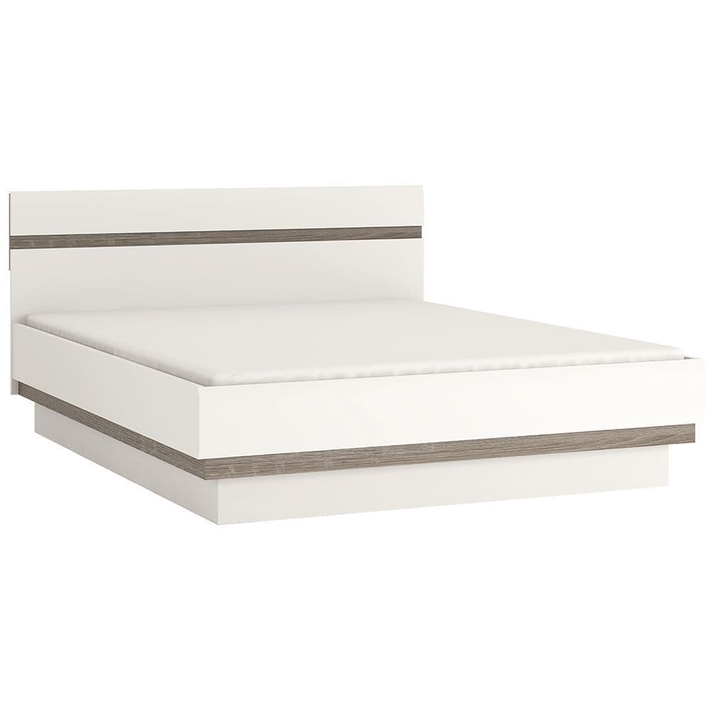 Brompton 166cm wide King Size Bed frame in White with oak trim
